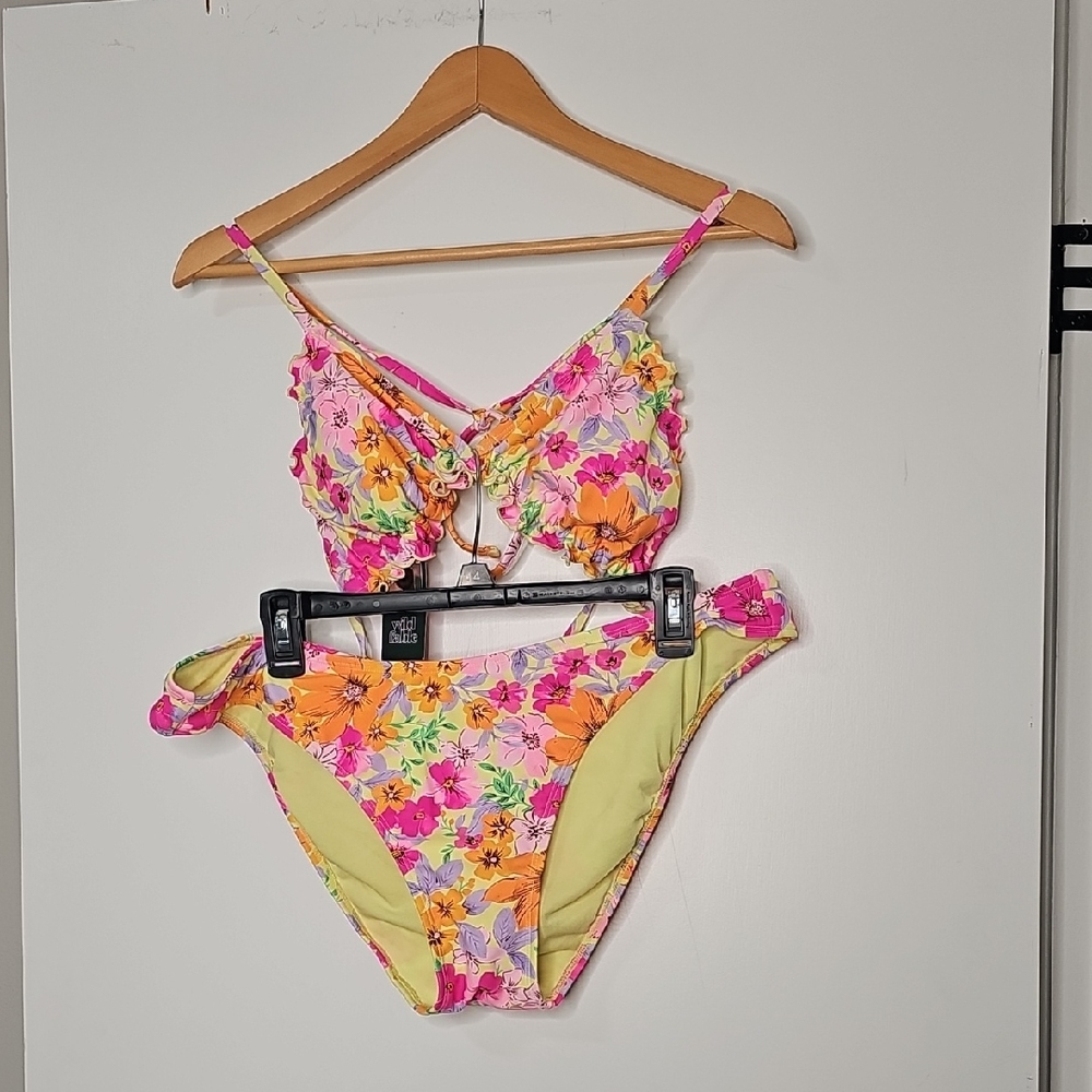 Floral Ruffle Bikini Set - Pink & Yellow